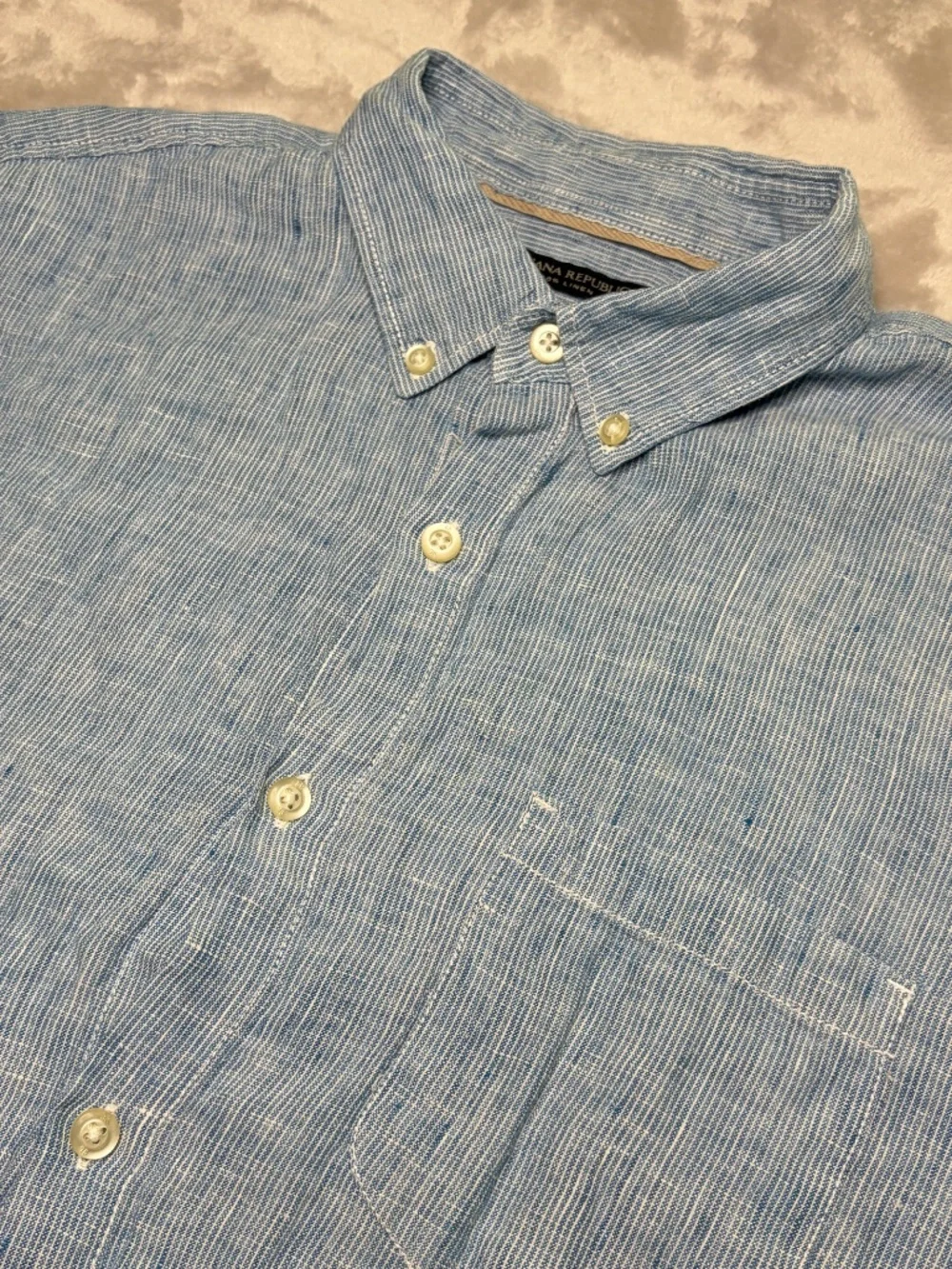Banana Republic Button Down Shirt Mens M Blue 100% Linen Camden Fit Beach Preppy